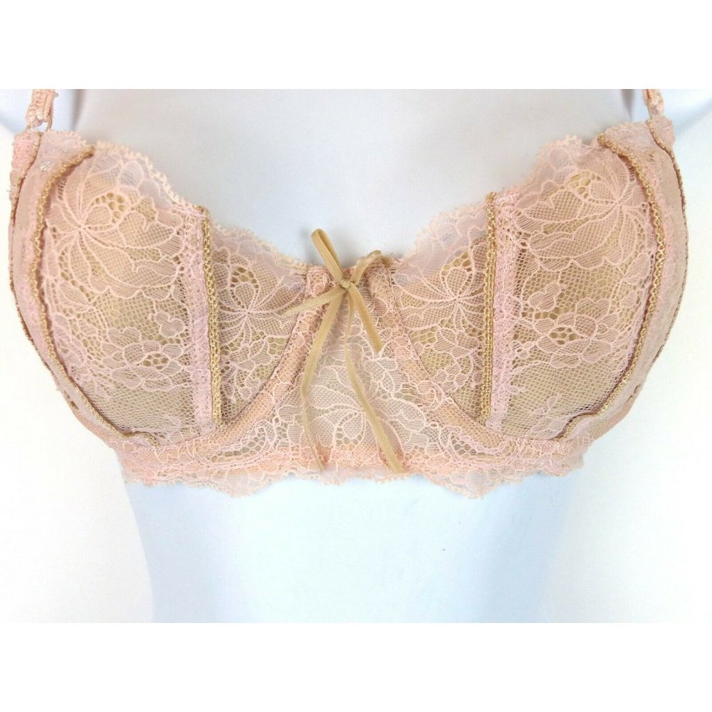 DKNY Belle Du Jour Underwire Balconette Lace Bra Sexy Pink Nude 34B - Picture 4 of 11